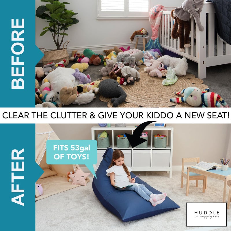 Huddle Supply Co Huddle Original Stuffed Animal Storage Chair Washable Bean Bag Cover (No Filler) for The Perfect Kids Bean Bag Chair. XL Bean Bag Stuffed Animal Storage Bags | Store 100+ Toys 100% Cotton Blue Denim - Image 2